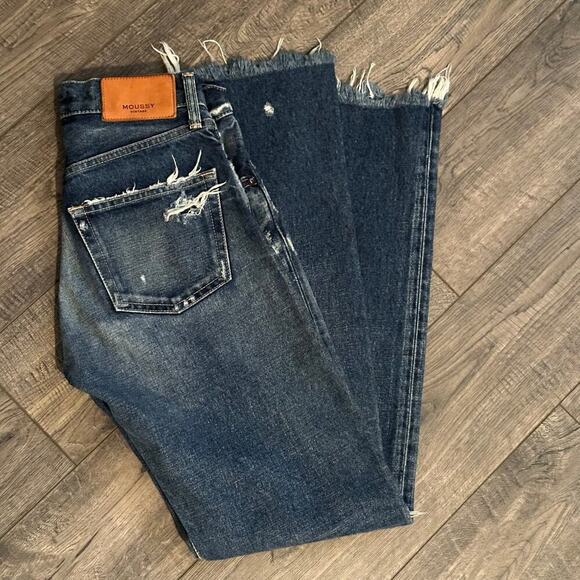 MOUSSY VINTAGE Women's Blue Distressed Raw Hem Straight Leg Jeans Size 24 - Picture 4 of 7